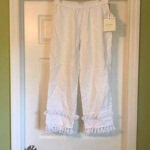 White Linen Tassel Bottom Pants